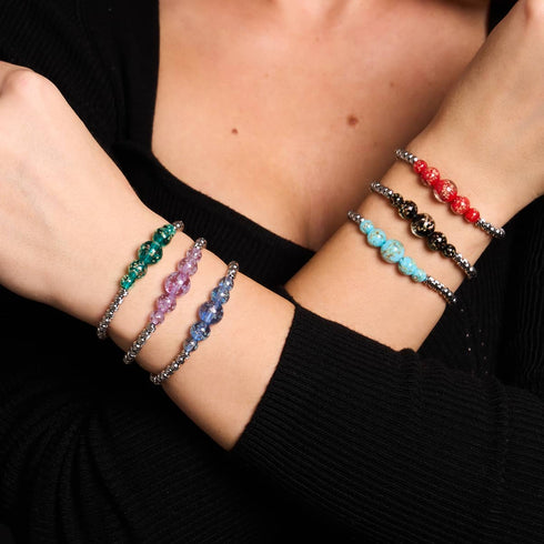 Obsidian | Silver | Firefly Glass Cascade Bracelet